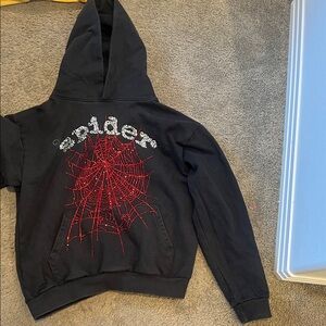 Supreme Black Hoodie with Red Beaded Spider Web